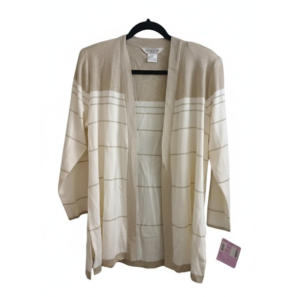 Exclusively Misook Metallic Striped Cardigan + Tank Gold Ivory NWT Petite Large - Picture 4 of 9